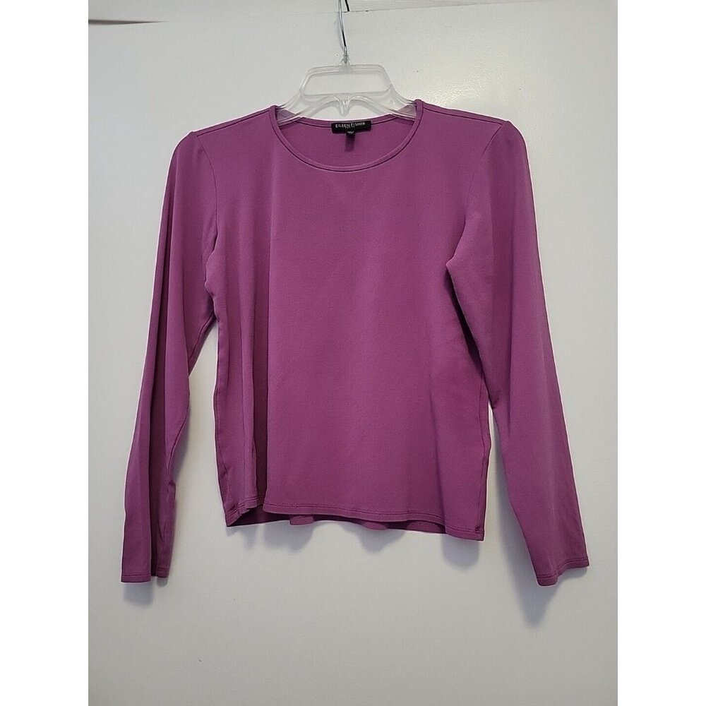 Eileen Fisher Silk Shirt Long Sleeve Purple Petite Small